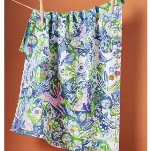 NWT Easter  Spring Anthropologie Bunny Tails Kitchen Dish  Tea Towel - Picture 1 of 3